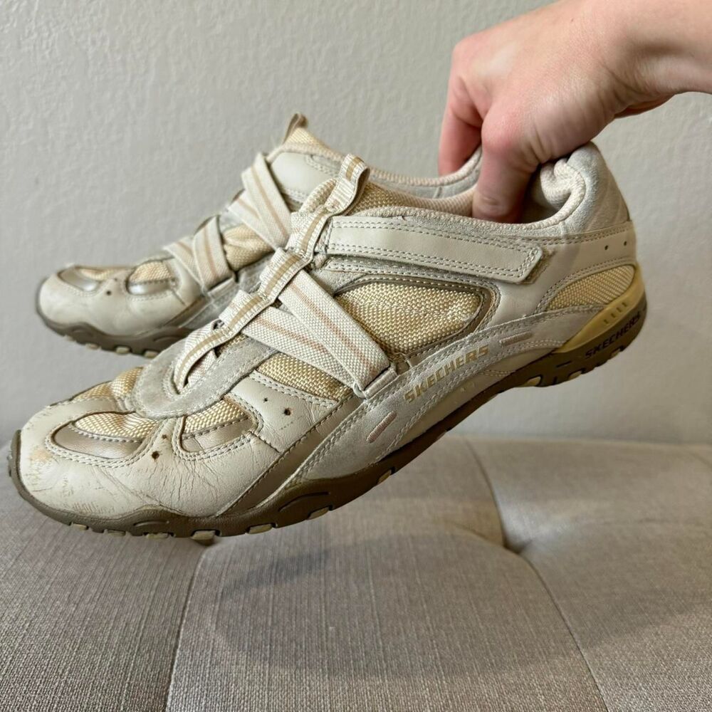 Vintage Y2K Skechers Strap Sneakers Cream Gorpcore Chunky Sporty Shoe Women Sz 8
